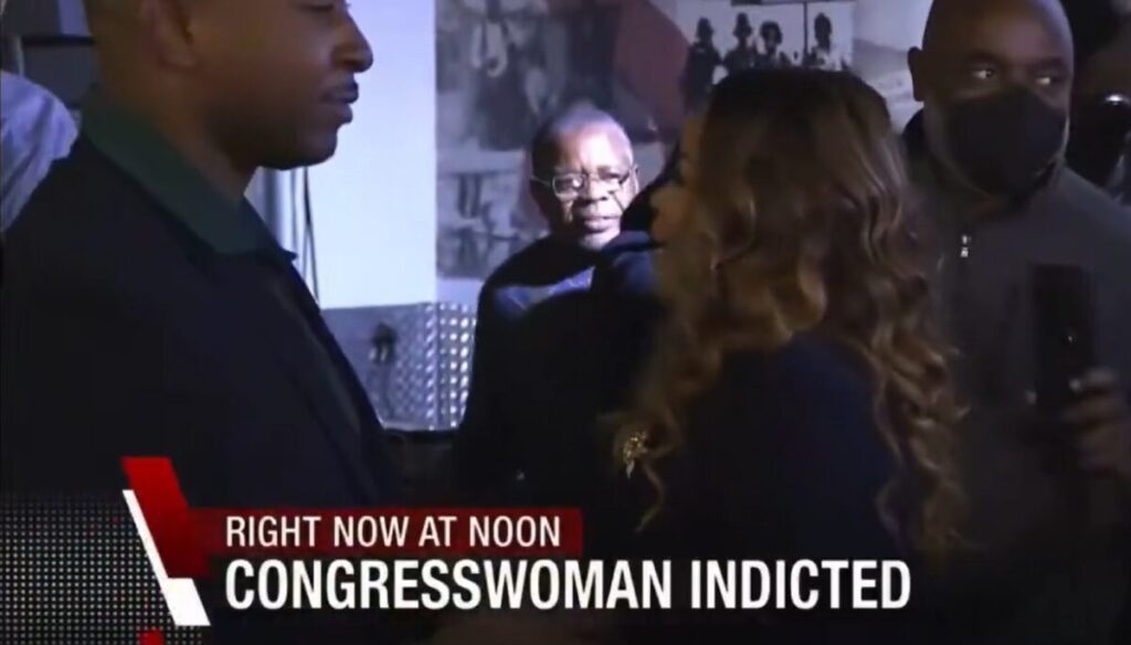 A news clip of a congresswoman who was indicted.