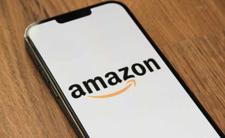 A phone with the Amazon logo on it