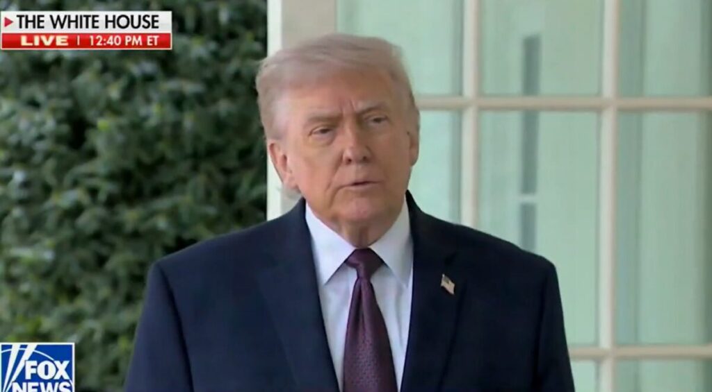 President Trump answering questions outside of Oval Office