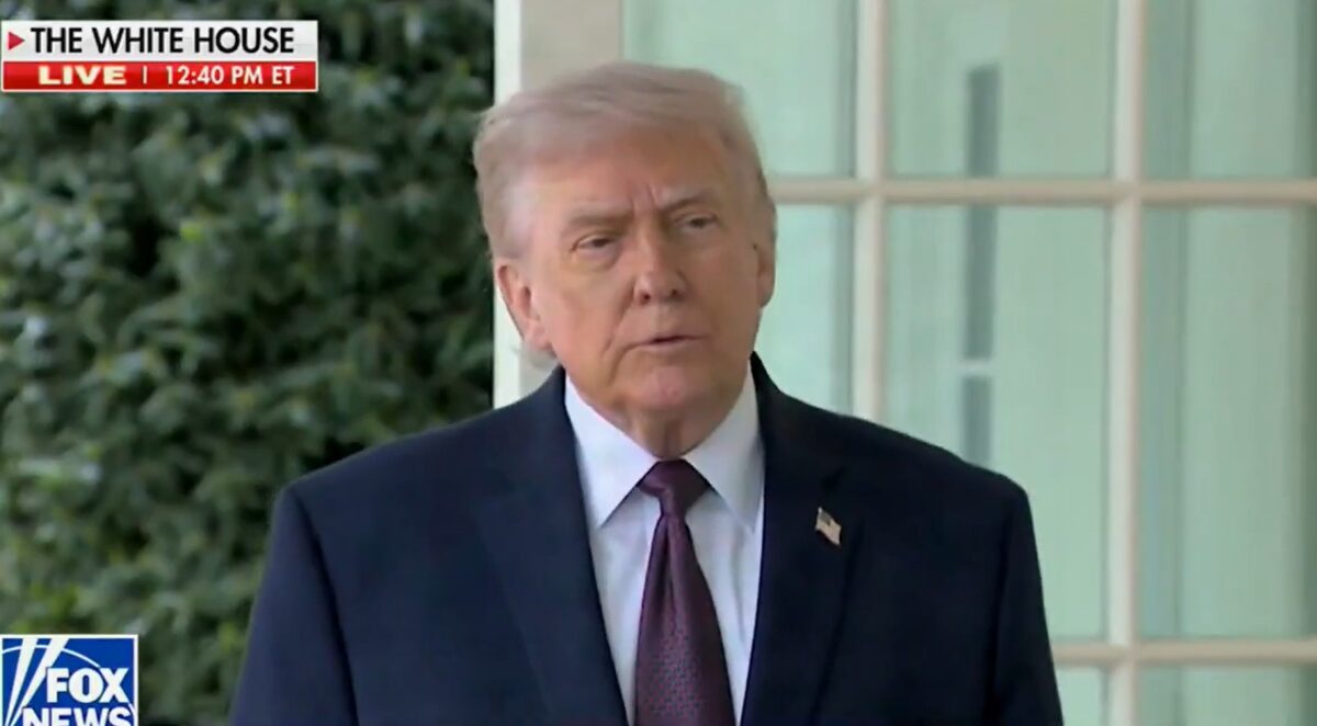 President Trump answering questions outside of Oval Office