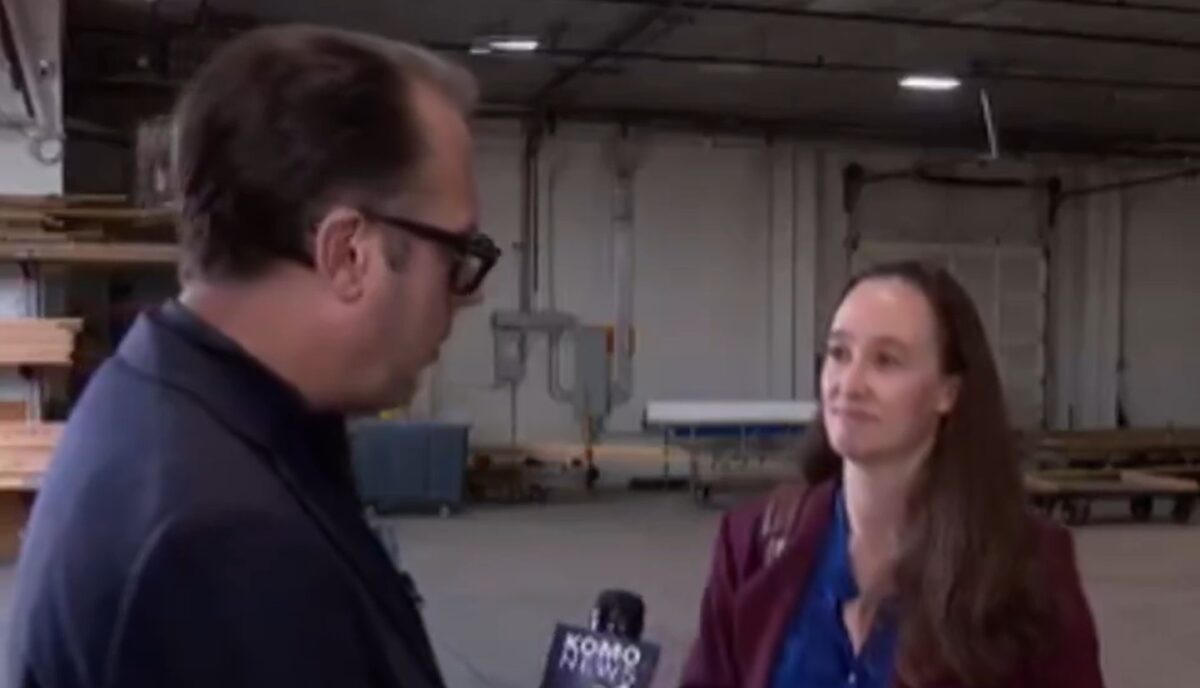 Katie Wilson being interviewed by a reporter