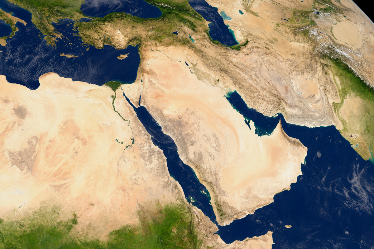 Satellite view of Middle East