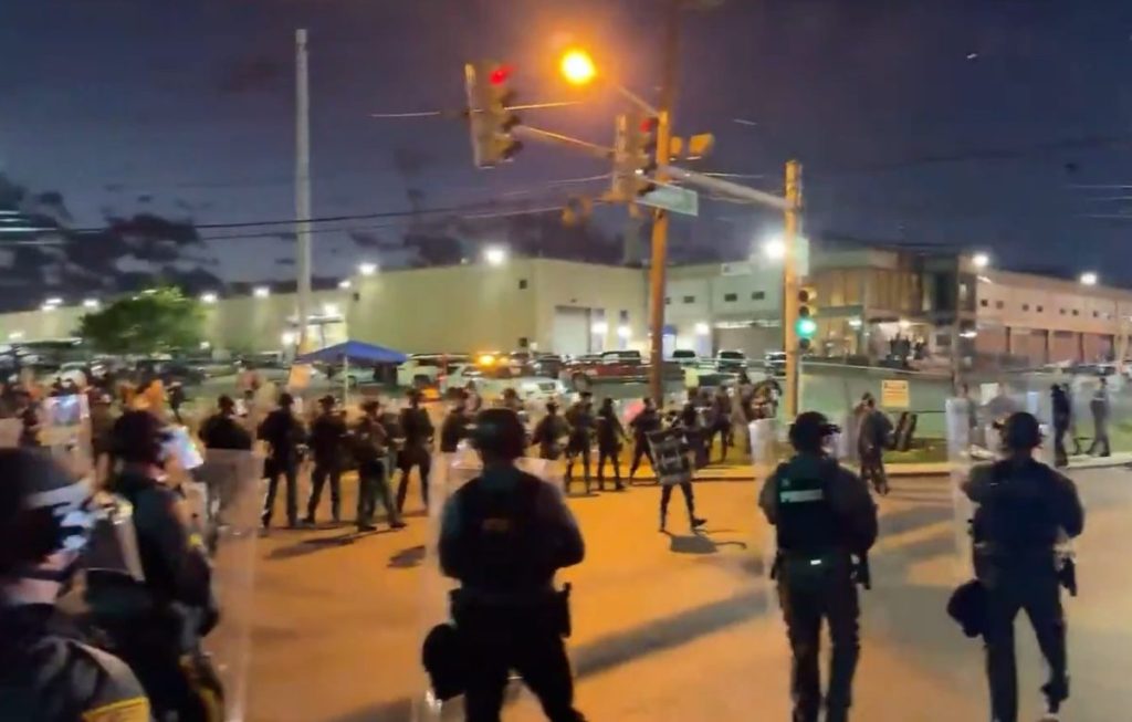 Rioting at night