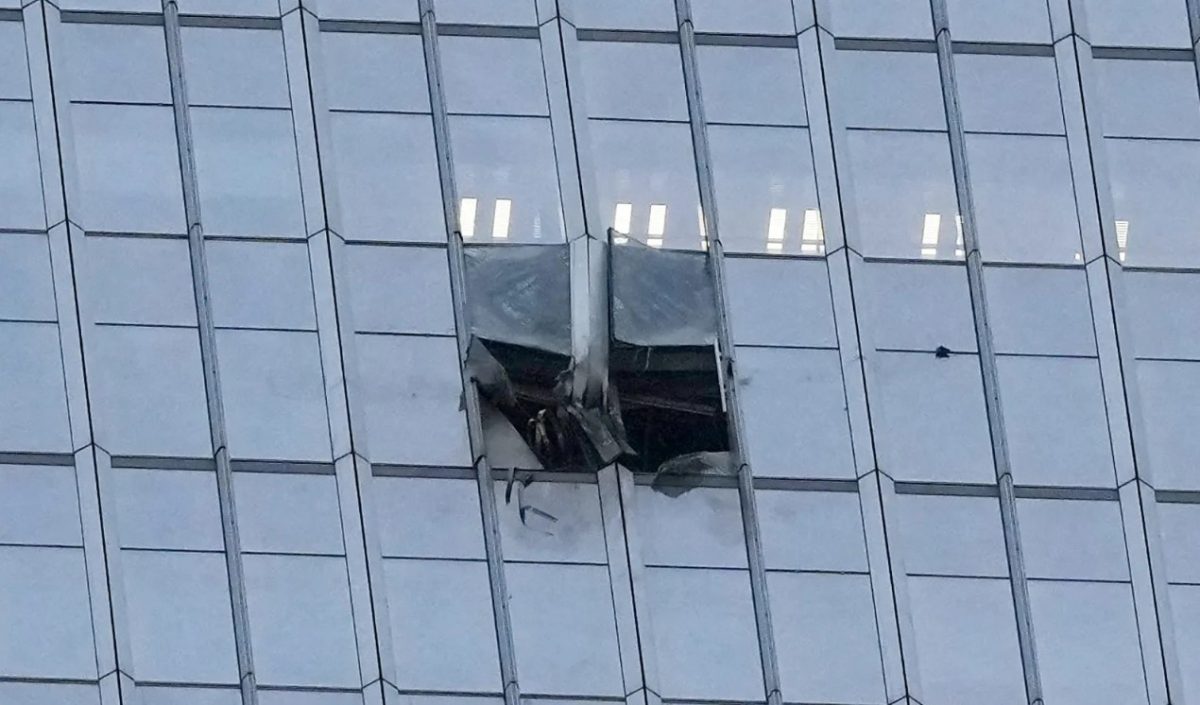 Broken windows on skyscraper