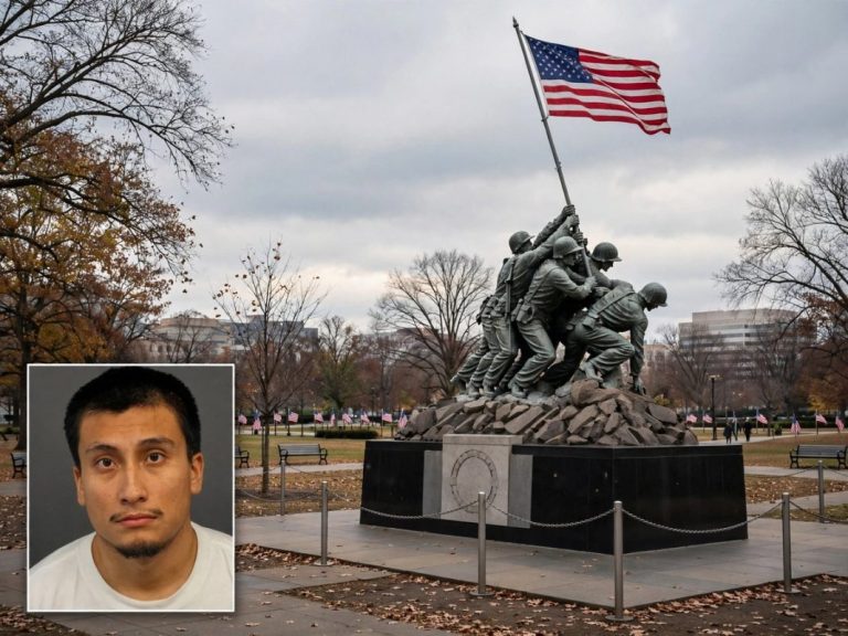 Damaged Iwo Jima statue at Marine Corps Base Quantico after alleged sledgehammer vandalism